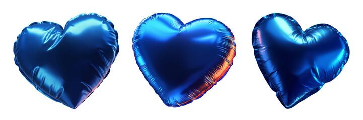 Wall Mural - Blue heart shaped balloon 3D illustration, Metallic inflatable heart 3D icons. Ai generated