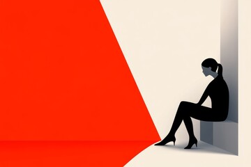 Canvas Print - A flat 2D illustration of a person sitting in a corner, with a small light shining on them, symbolizing emotional vulnerability, set on a plain white background