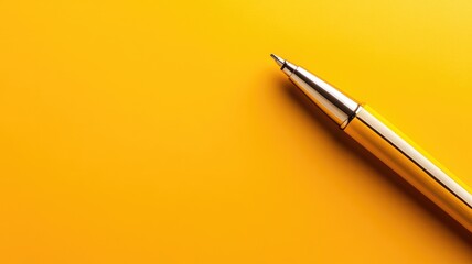 Shiny, gold pen on vibrant yellow background