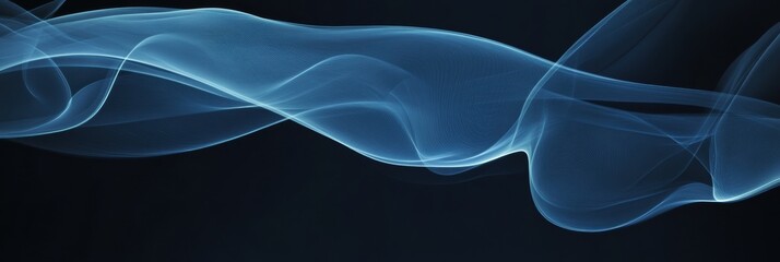 Fototapete - Elegant translucent blue wave on black background with ample space for text presentation and design purposes. Generative AI