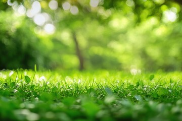 Poster - Lush green grass providing ample space for text and creativity in a serene outdoor setting. Generative AI