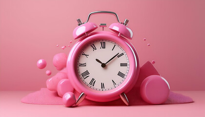 3d alarm clock icon for success delivery concept. Pink watch minimal design concept of time, service and support around clock. 3d clock icon vector rendering illustration