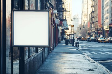 Aufkleber - Urban street view featuring an empty signage space ready for text and advertisements in a bustling city setting. Generative AI