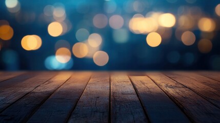 Aufkleber - Empty wooden table with soft bokeh background creating space for text and design. Generative AI