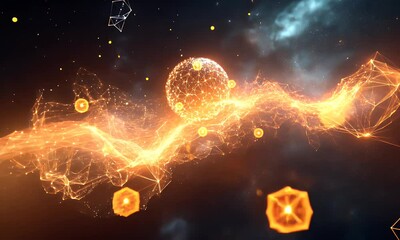 Wall Mural - A vibrant cosmic scene featuring glowing spheres and swirling energy, representing the beauty and mystery of the universe.