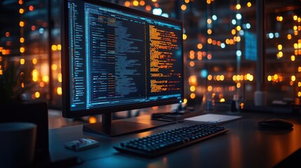 Night Coding Session:  Illuminated Workspace with Lines of Code