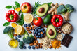 © Attala Rizky - Assorted Healthy Foods: Fresh Fruits, Vegetables, Nuts, and Superfoods on White Background
