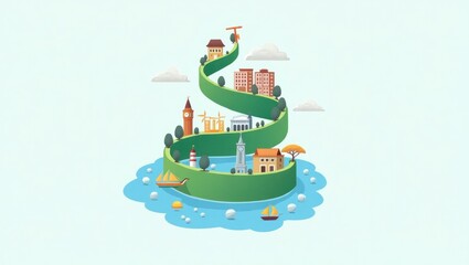 Wall Mural - spiral with tourism development icons 2d flat icons illustration