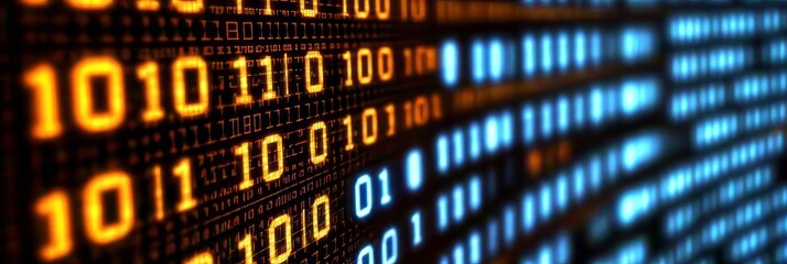 glowing binary code data stream a conceptual depiction of digital technology and cybersecurity