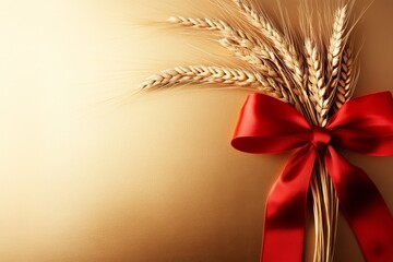 A vibrant digital illustration of a wheat bundle tied with a red ribbon, set against a gradient golden background for a modern artistic look