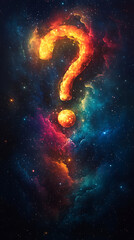 Wall Mural - a vibrant cosmic scene featuring a large question mark formed by colorful nebulae and stars
