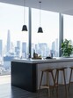 © vefimov - A chic and contemporary kitchen in a high-rise building overlooking the city skyline.