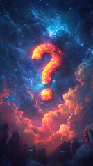 Wall Mural - celestial question mark formed by vibrant cosmic clouds and stars, evoking mystery and wonder