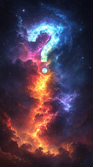 Wall Mural - colorful cosmic question mark formed by vibrant nebulae and stars in a vast galaxy background