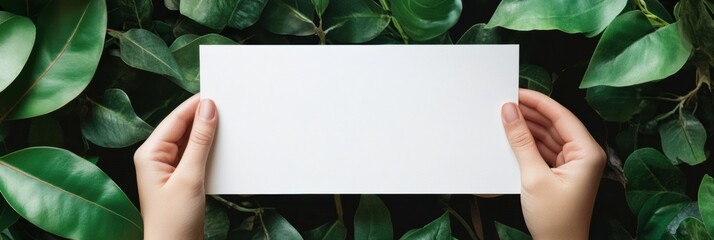 Leinwandbilder - Blank mockup space for text surrounded by lush green leaves in a natural setting. Generative AI
