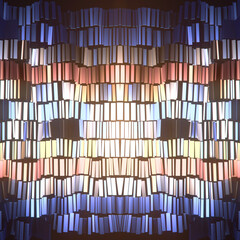 Leinwandbilder - Symmetrical composition of glossy bands of colored rectangles creating wave patterns. 3d rendering illustration