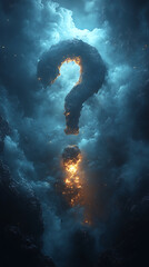 Wall Mural - mysterious glowing question mark formed by clouds and fire, creating an intriguing atmosphere