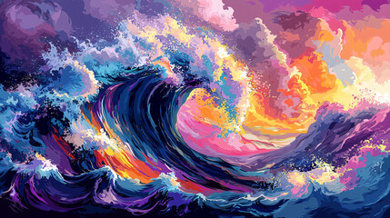 Wall Mural - Colorful Ocean Wave Art