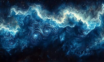 Wall Mural - a swirling formation of blue smoke against a dark background, creating a mysterious and atmospheric 