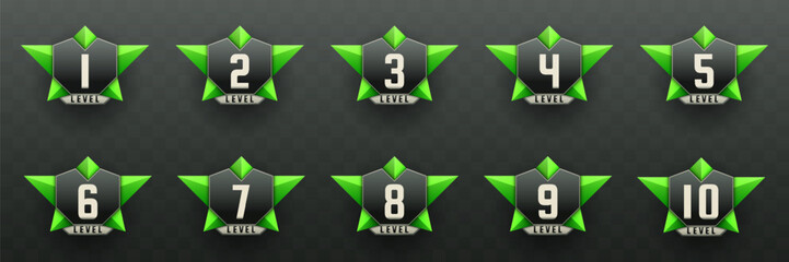 Wall Mural - game level up badges in black, silver and lime green color-themed for game ui designs
