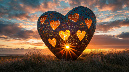 Wall Mural - Heart Sunset Sculpture