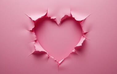 Picture of a torn pink paper in the shape of a beautiful love