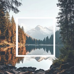 Leinwandbilder - Lakeside landscape with mountains and trees creating an empty space for text. Generative AI