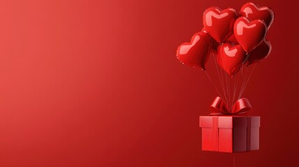 Sticker - Happy valentin's day concept with red gift box and heart. shaped balloons romantic banner love concept