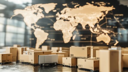 Wall Mural - logistics international delivery concept, world map with logistic network distribution on background