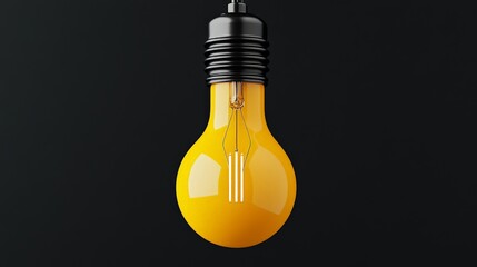 Wall Mural - Illuminating Idea: A vibrant yellow lightbulb hangs against a stark black background, symbolizing innovation, creativity, and inspiration.  The sleek design and bold color create a striking visual.