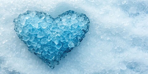 Wall Mural - - Transparent blue ice crystals in a heart shape, cold, background, serene, crystal