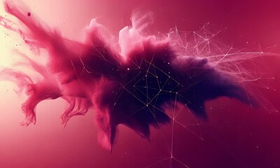 Wall Mural - A vibrant cosmic scene featuring swirling clouds of pink and purple hues, interspersed with stars and geometric patterns, evoking a sense of wonder and exploration.