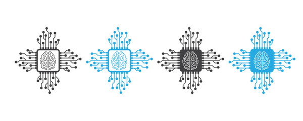 Aufkleber - Artificial intelligence AI processor chip with digital brain icon.  Motherboard digital chip AI and machine learning design. Icon element for application and web. Vector illustration.