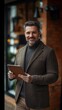 © Sawitree88 - A smiling entrepreneur in a contemporary workplace with a tablet
