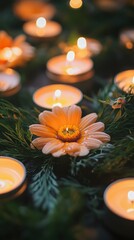 Poster - Romantic candle arrangement with flowers and greenery for a cozy evening setting