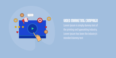 Wall Mural - Video content marketing, Running video ads for audience targeting, Video content audience interaction. Vector illustration concept.