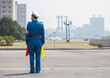 © Eric Lafforgue - North Korean male traffic security officer in blue uniform in the street, Pyongan Province, Pyongyang, North Korea