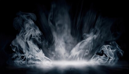 Poster - ethereal swirling mist on dark background, creating a haunting and surreal atmosphere for designs, fantasy themes, or storytelling visuals