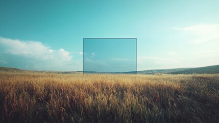 Poster - Open landscape with empty space for text under a clear blue sky during daylight. Generative AI