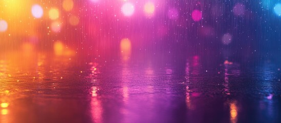 Wall Mural - colorful bokeh lights reflection on wet surface with rain drops in evening night scene copy space
