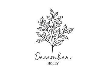 December Birth Month Flowers Line Art