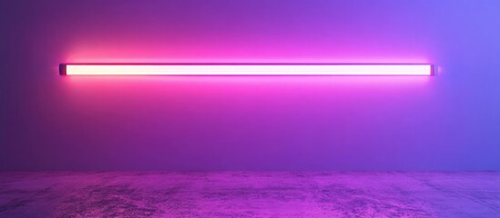 Wall Mural - neon light strip in purple and pink hues illuminating a textured wall with copy space for text place