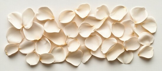 Poster - white flower petals arranged on a light background with copy space for text insertion