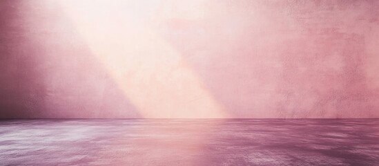 Wall Mural - Soft pink textured wall with smooth reflective floor and natural light streaming in, Copy Space available for text placement.