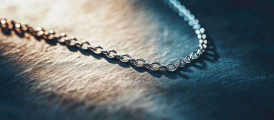 Wall Mural - close-up view of a silver chain necklace displaying intricate design details on a textured surface w