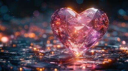 Sticker - Luminous Crystal Heart: A Digital Love Story