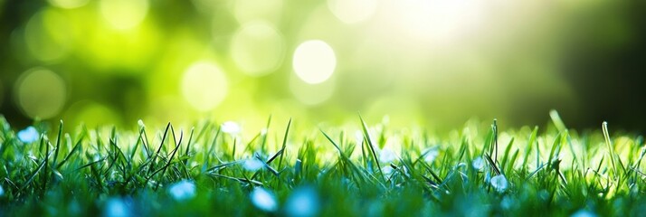 Aufkleber - Fresh green grass with blurred background provides empty space for text and message placement in natural setting. Generative AI