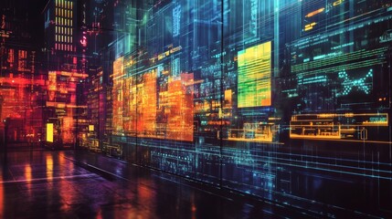 Wall Mural - futuristic technology abstract background with colorful data streams