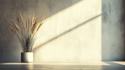 Poster - Empty space with a decorative plant and natural light creating a serene atmosphere for text placement. Generative AI