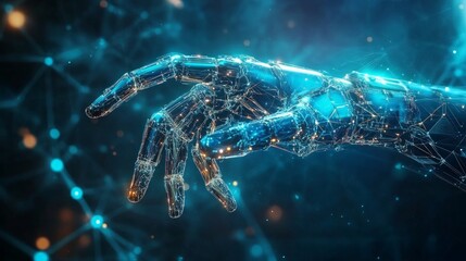 Wall Mural - futuristic hand with digital interface and glowing connections